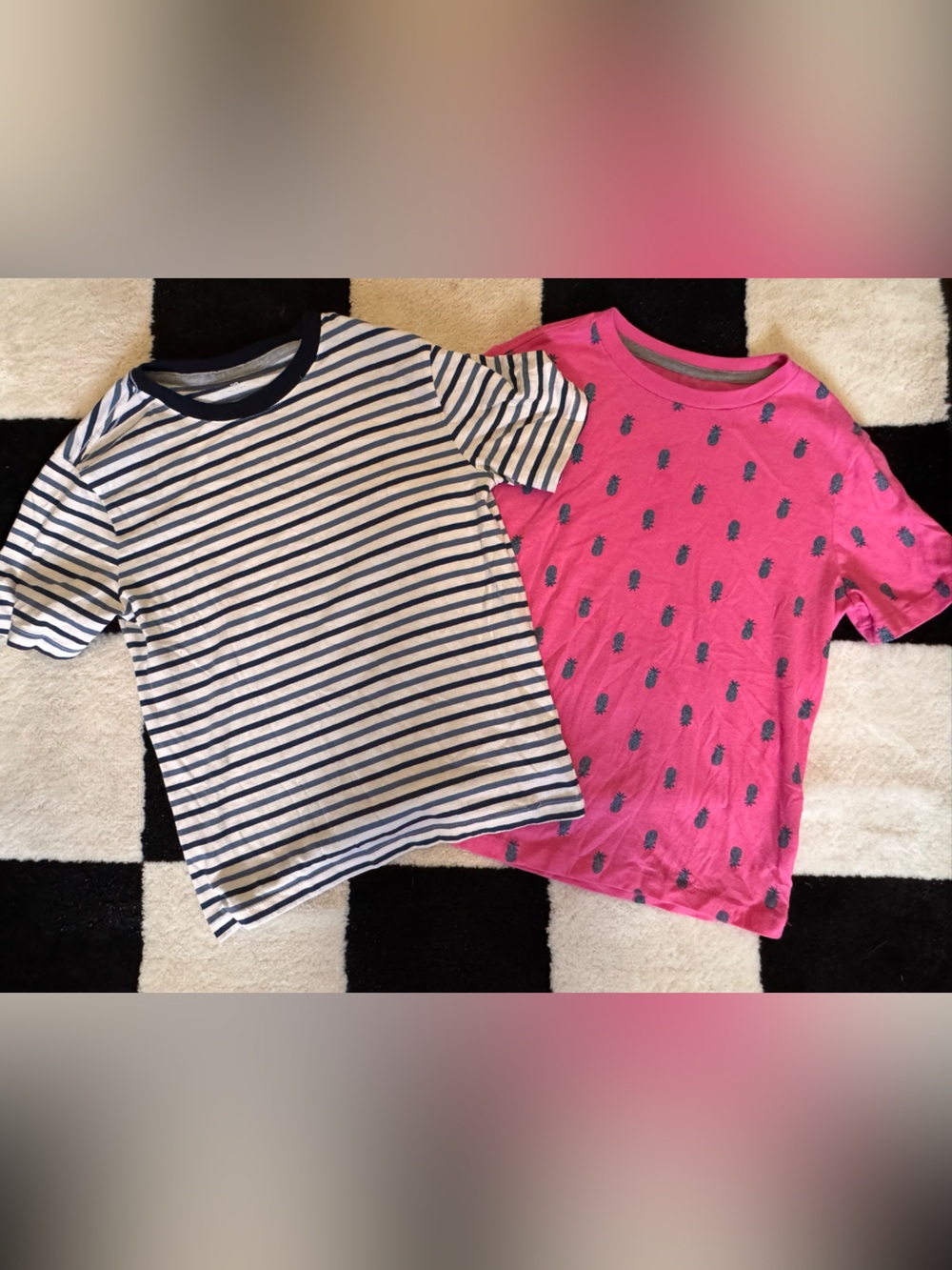 Old Navy boys Pink Pineapple Tee & Navy Stripe Short Sleeve Set